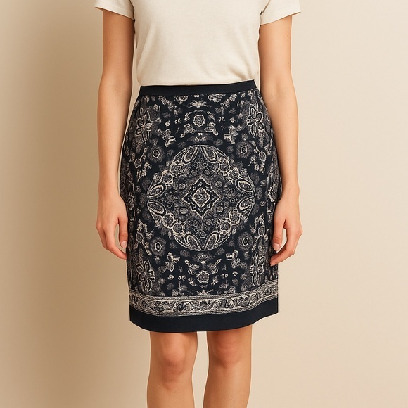 LOFT Dresses & Skirts - Loft Elegant Black and White Paisley Silk Skirt